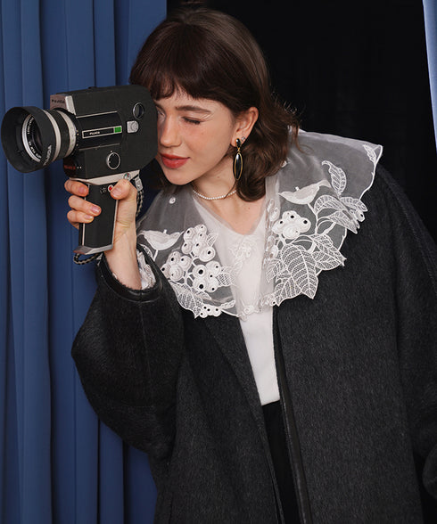 Embroidered Bird Collar Blouse