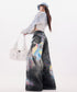 Iridescent Print Denim Wide Pants