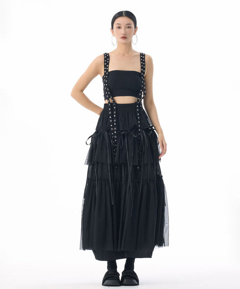 Tiered Mesh Belt Skirt