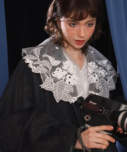 Embroidered Bird Collar Blouse