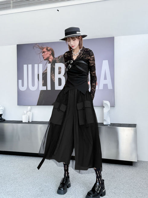 Black Mesh Layered Skirt