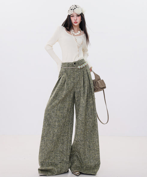 Tweed Tuck Wide Slacks
