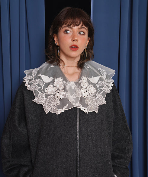 Embroidered Bird Collar Blouse