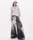 Iridescent Print Denim Wide Pants