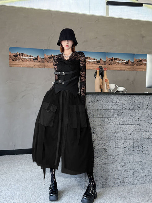 Black Mesh Layered Skirt