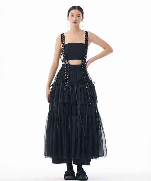 Tiered Mesh Belt Skirt