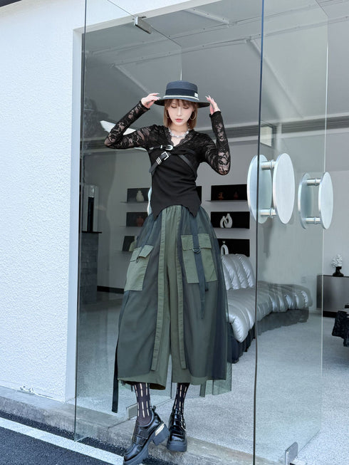 Black Mesh Layered Skirt