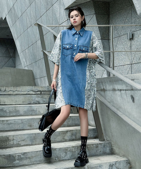 Panel Mix Denim Dress