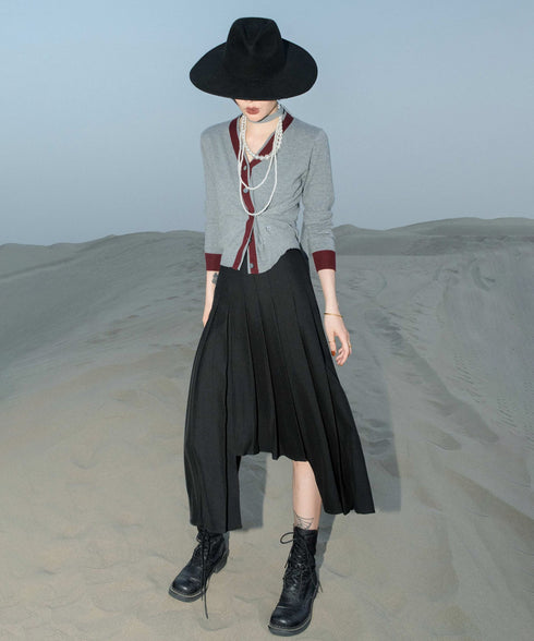 Pleated Draped Midi Skirt