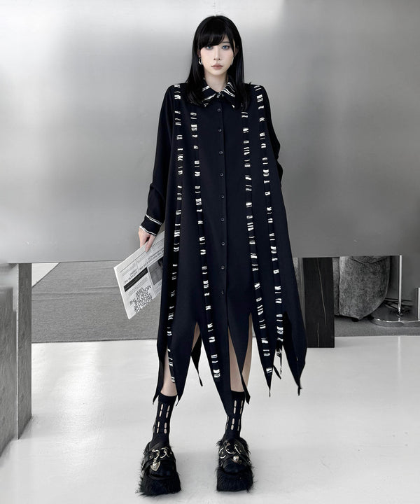 Graphic Stripe Panel Shirt Dress