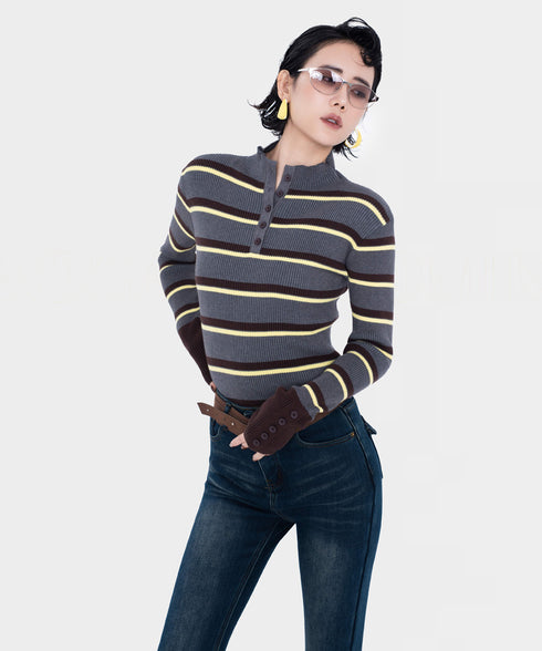 Stripe Thumbhole Rib Top