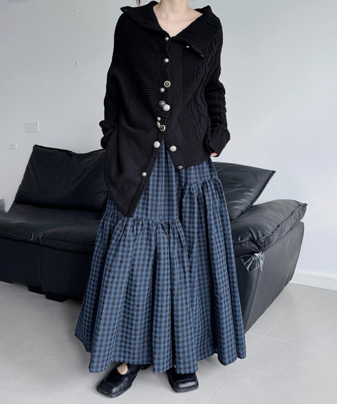 Tiered Check Flare Skirt