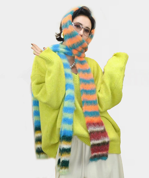 Fuzzy Stripe Long Scarf
