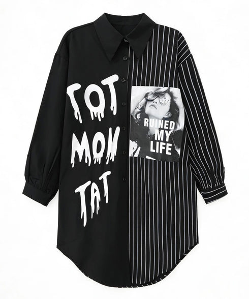 Split Print Stripe Shirt