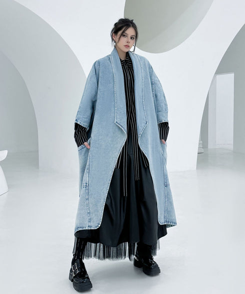 Washed Long Denim Coat