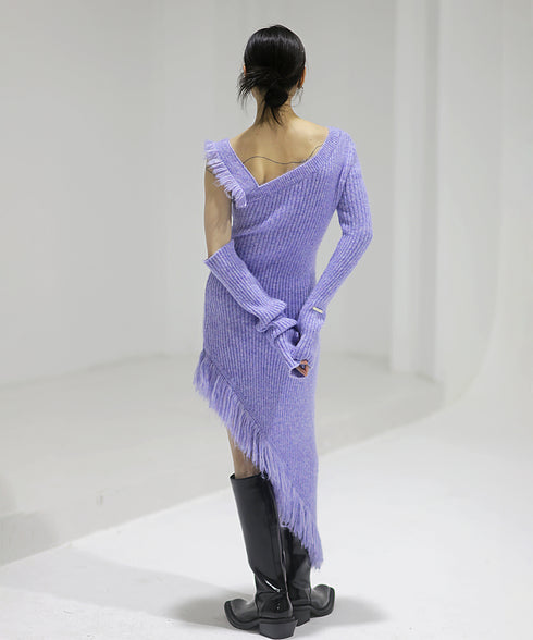 Fringe One-Sleeve Knit Dress