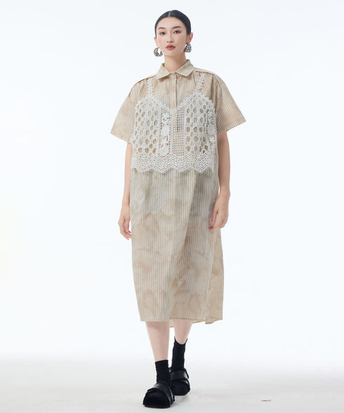 Layered Crochet Shirt Dress