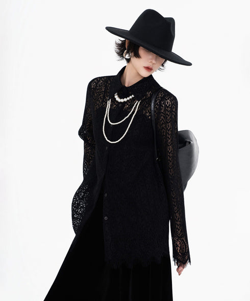 Lace Pattern Sheer Blouse
