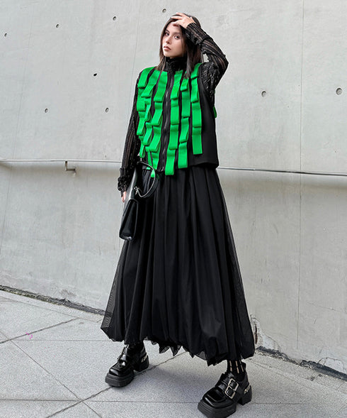 Ribbon Panel Zip Vest