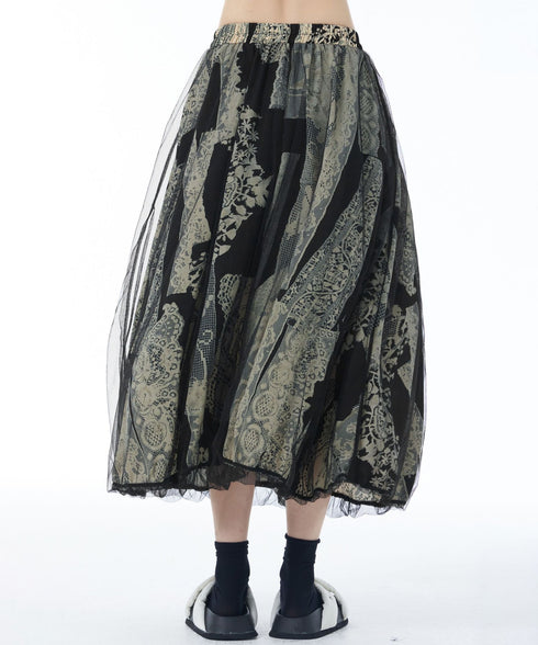 Lace Pattern Mesh Layered Skirt
