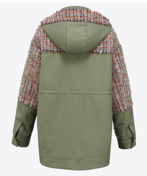 Hooded Tweed Panel Coat