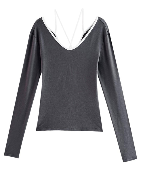 Back Line Strap V Neck Top