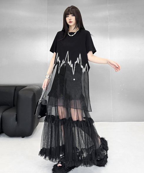 Sheer Layered Embroidery T-shirt