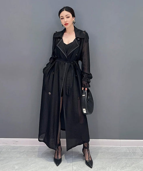 Sheer Belted Long Cardigan