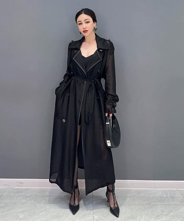 Sheer Belted Long Cardigan