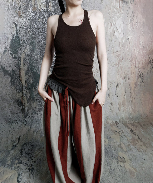 Stripe Gather Balloon Pants