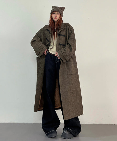Herringbone Toggle Long Coat