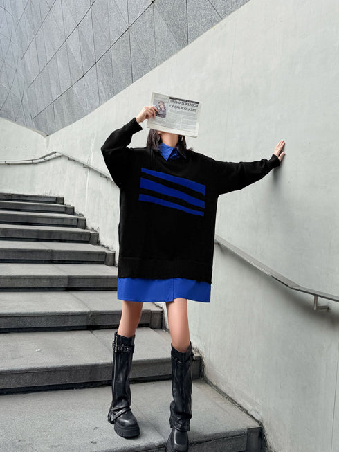 Layered Striped Knit Dress