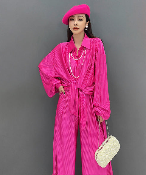 Pleat Flow Blouse&Pants Co-ord