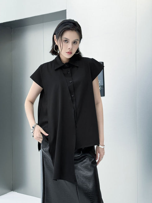 Drape Front Cap Sleeve Blouse