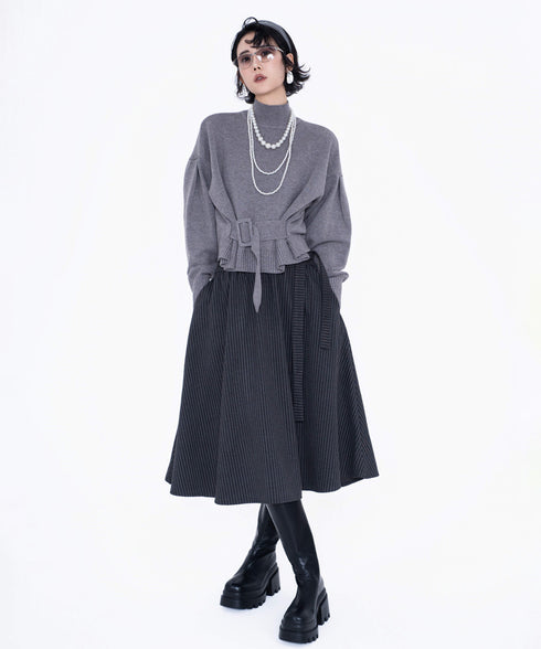 Pinstripe Flared Midi Skirt