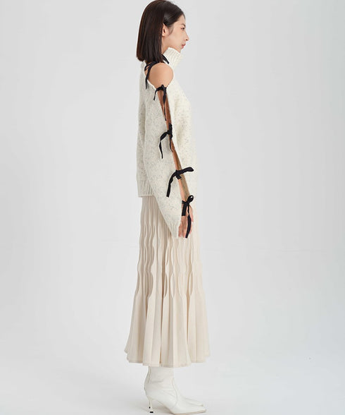 Ribbon Cutout Knit Sweater