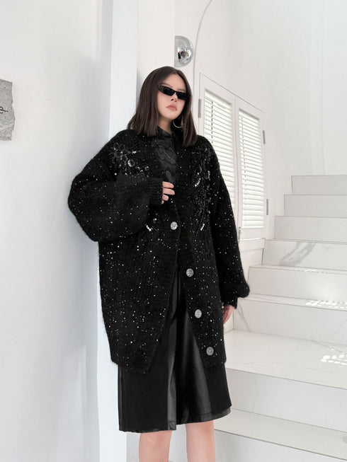 Sequin Knit Oversized Cardigan