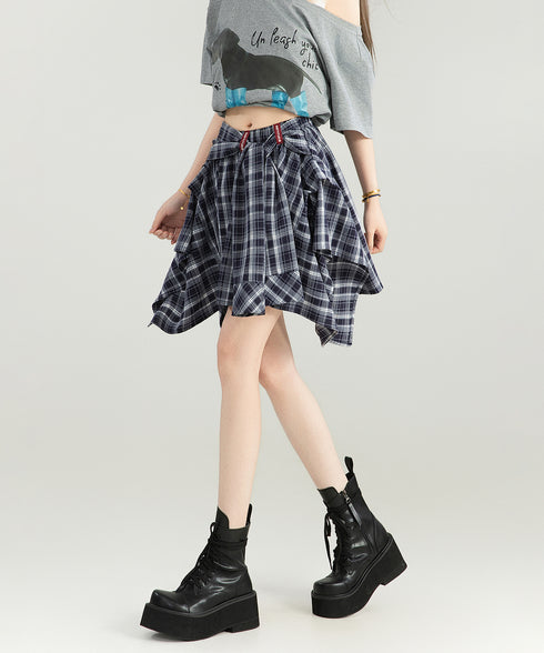 Multi-Drape Plaid Mini Skirt