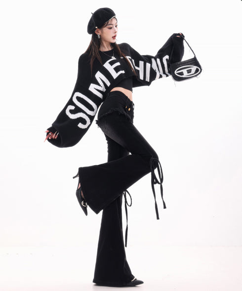 Frayed Contrast Knit Top