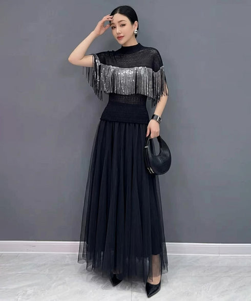 Fringe Veil Top&Skirt Co-ord