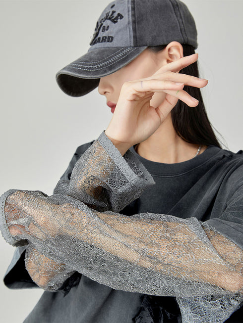 Lace Layered Distressed Top