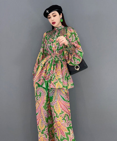 Paisley Gathered Top&Wide Pants Co-ord