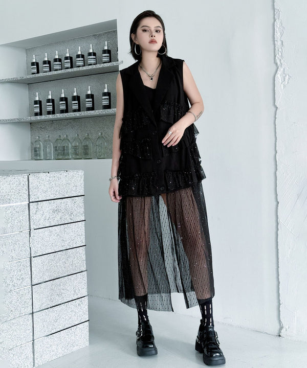 Frill Mesh Layered Vest