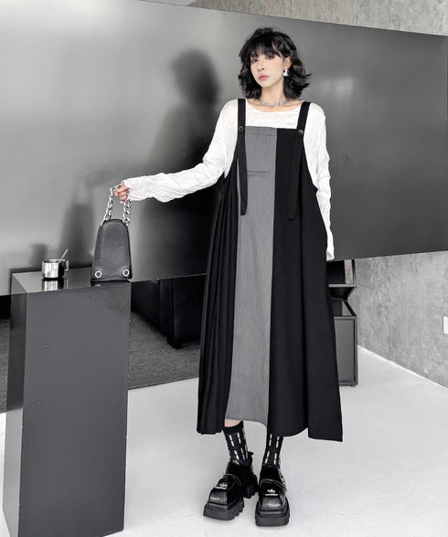 Bicolor Pleated Jumper Dress