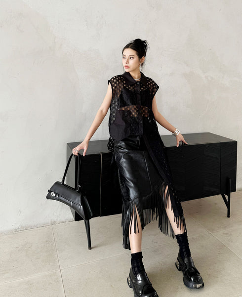 Eyelet Mesh Sleeveless Shirt