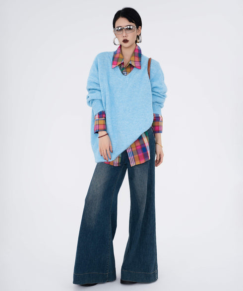 Color Mix Check Blouse