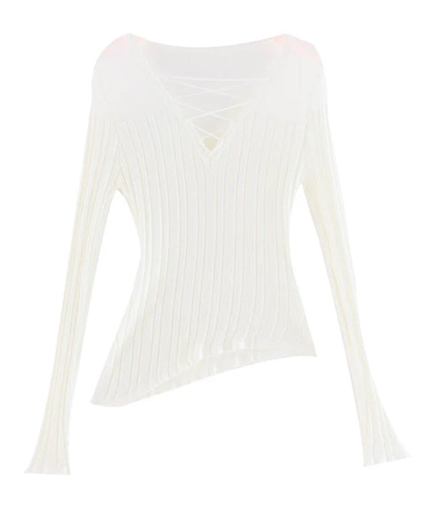 Sheer LaceUp Rib Top