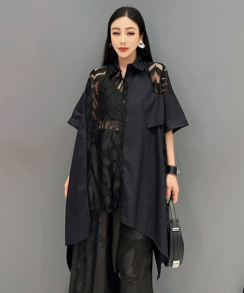 Sheer Panel Asym Cut Blouse