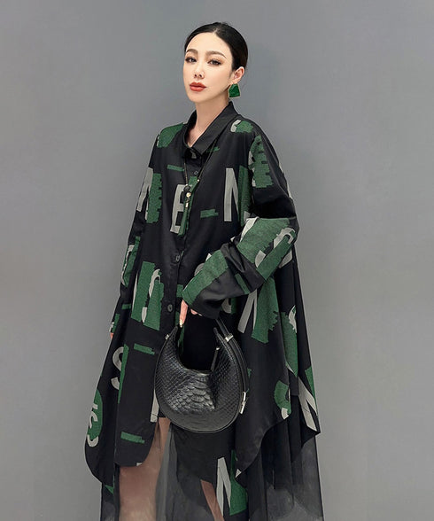 Abstract Letter Sheer Shirt Dress