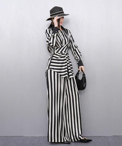 Graphic Stripe Wrap Top&Wide Pants Co-ord